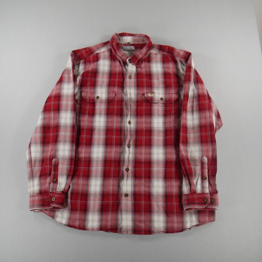 Carhartt Mens 2XL Relaxed Fit Long Sleeve Red/White Plaid Double Pocket Workwear